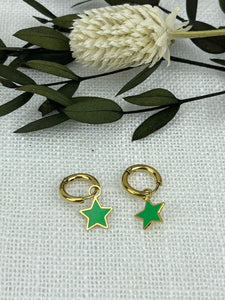 Pendientes Mini Aros Estrella Verdes